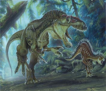 Megalosaurus chassant un végétivore.