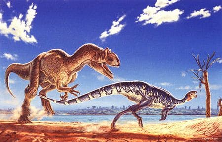 Allosaurus chassant une proie.