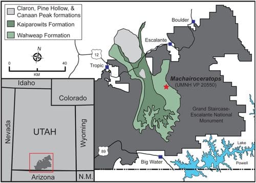 Formations géologique de l'Utah (USA), où a été trouvé Machairoceratops.