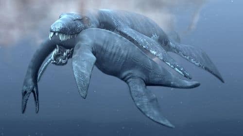 Pliosaurus funkei dévorant un Plésiosaure.